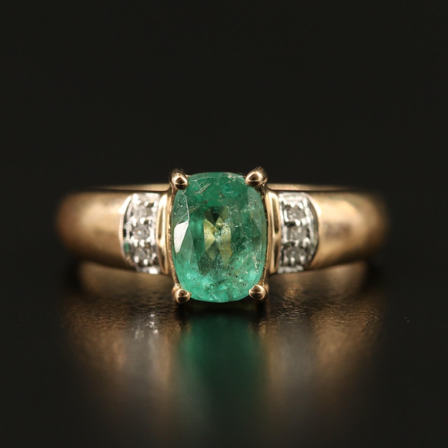 9K Emerald and Diamond Ring