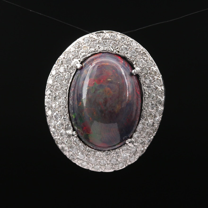 14K Opal and 2.00 CTW Diamond Oval Pendant