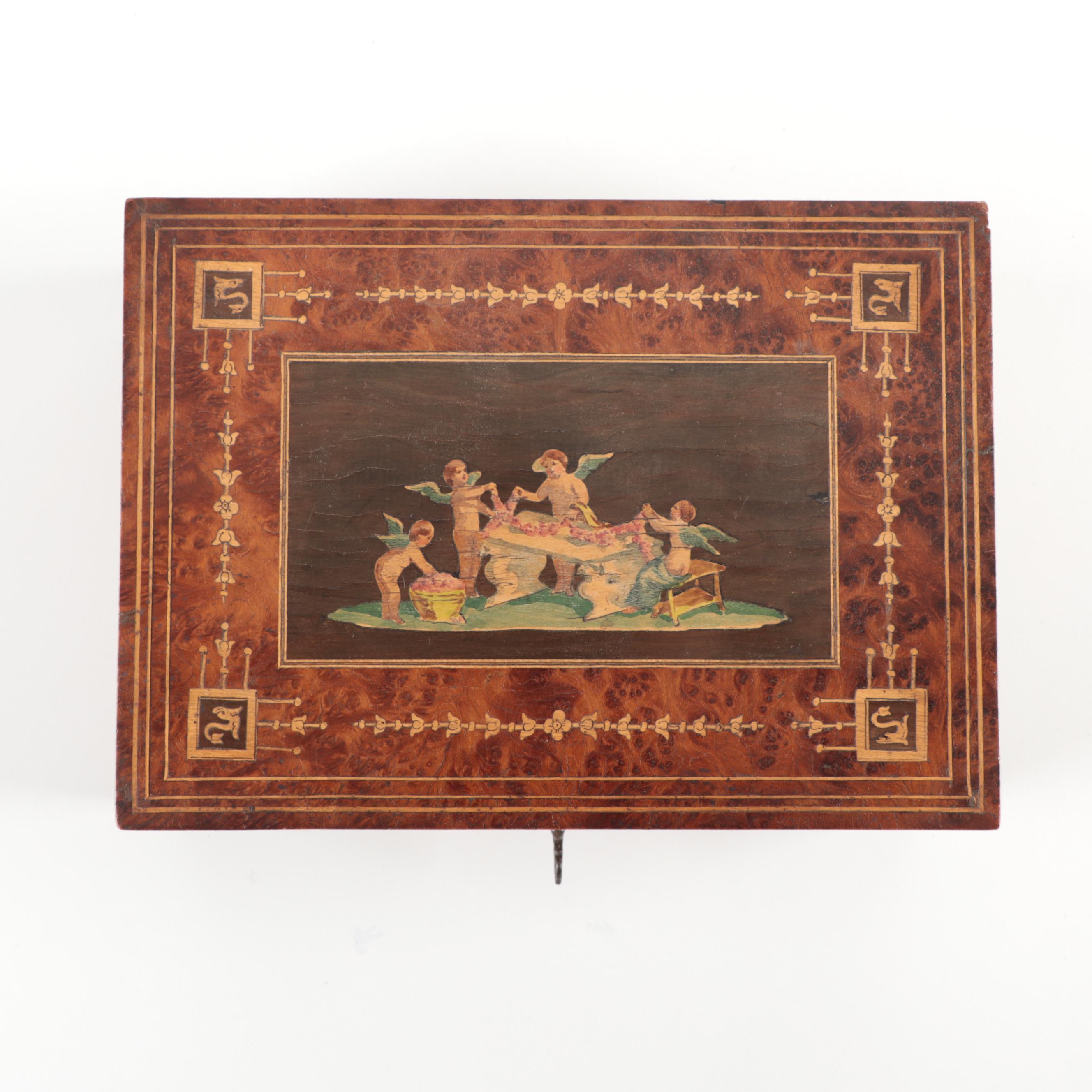 Italian Burlwood and Marquetry Lock Box, Late 19th to Early 20th Century