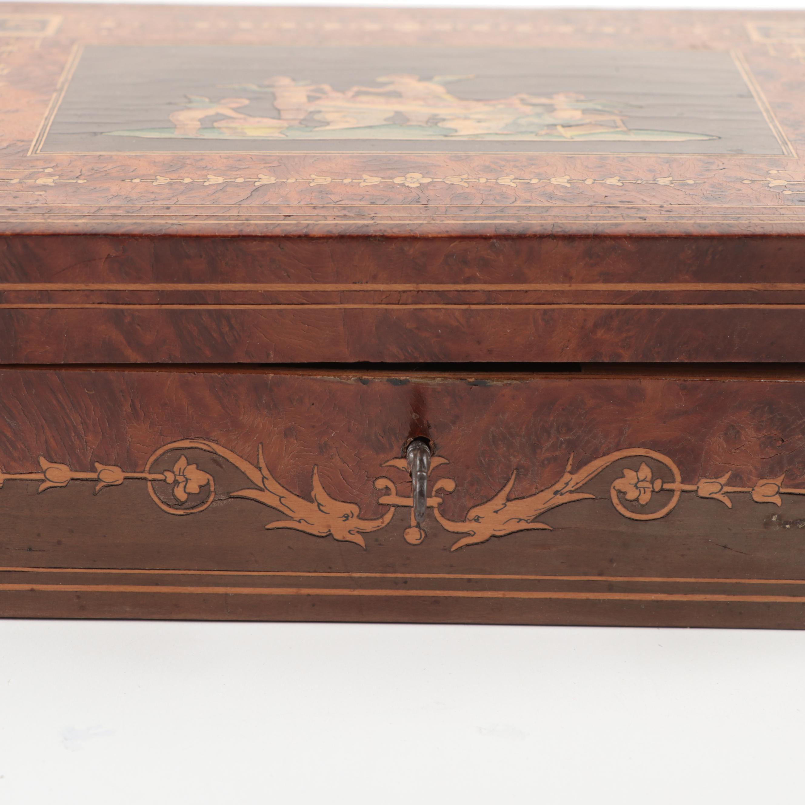 Italian Burlwood and Marquetry Lock Box, Late 19th to Early 20th Century