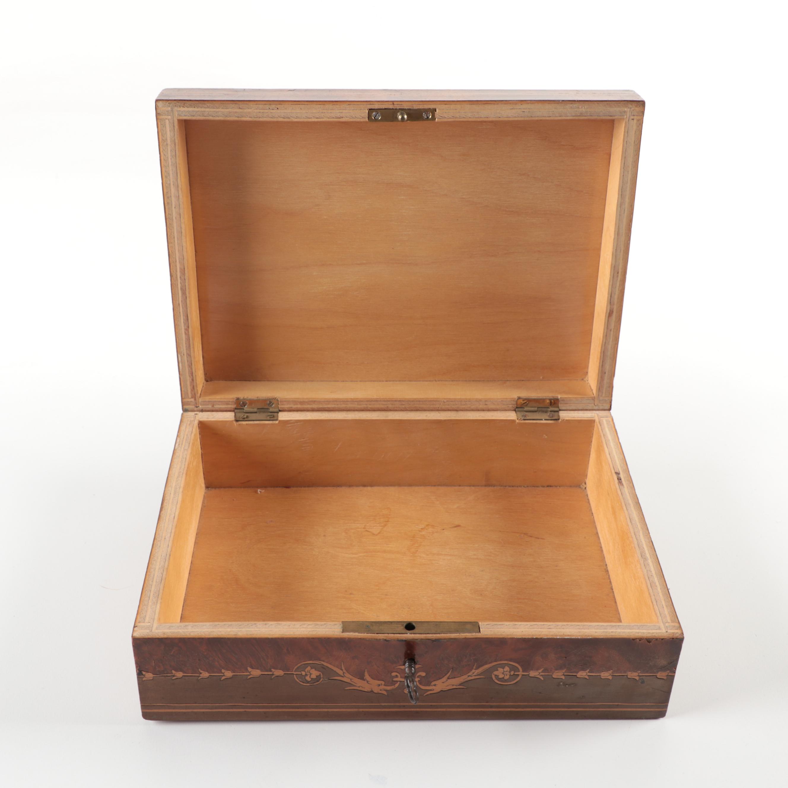 Italian Burlwood and Marquetry Lock Box, Late 19th to Early 20th Century
