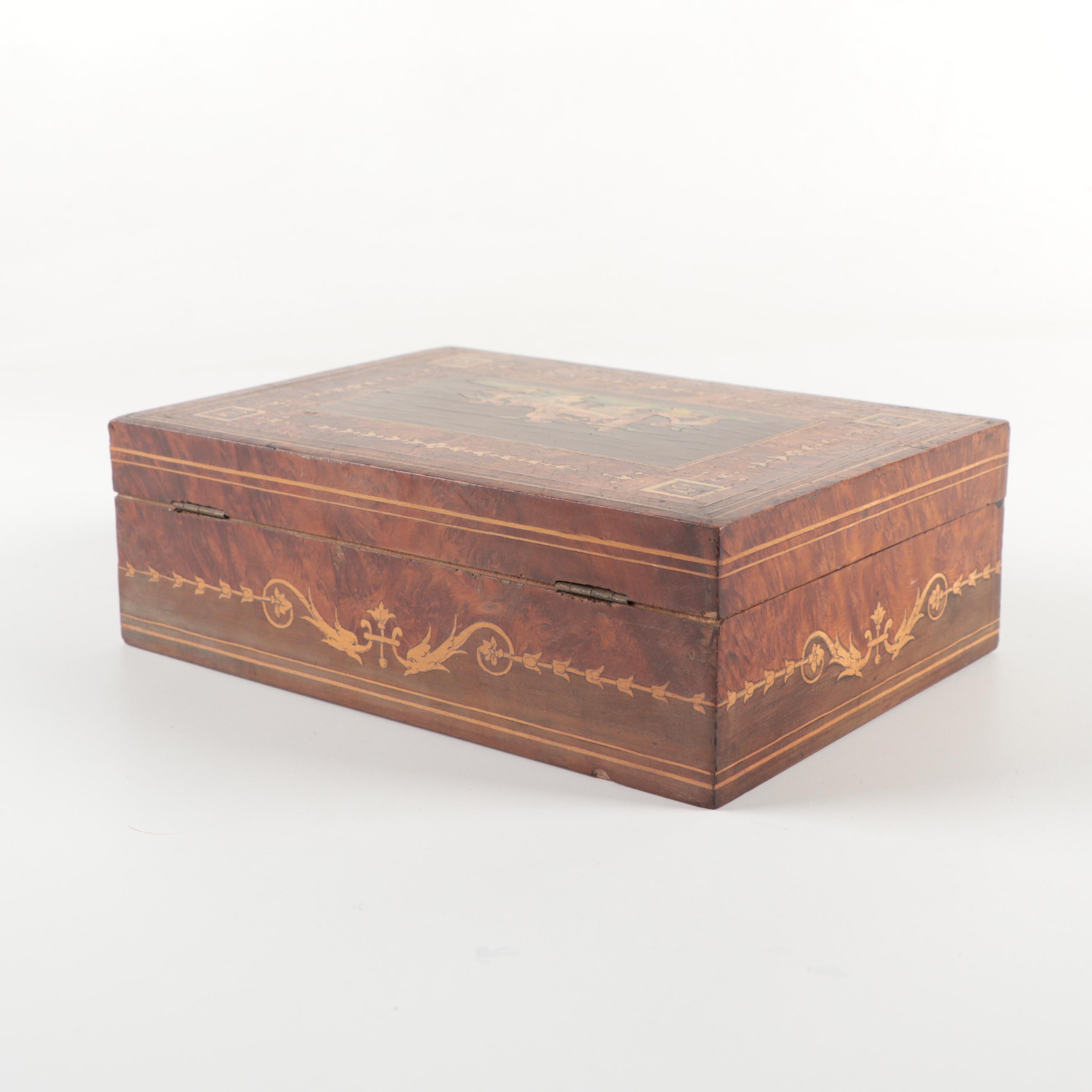 Italian Burlwood and Marquetry Lock Box, Late 19th to Early 20th Century