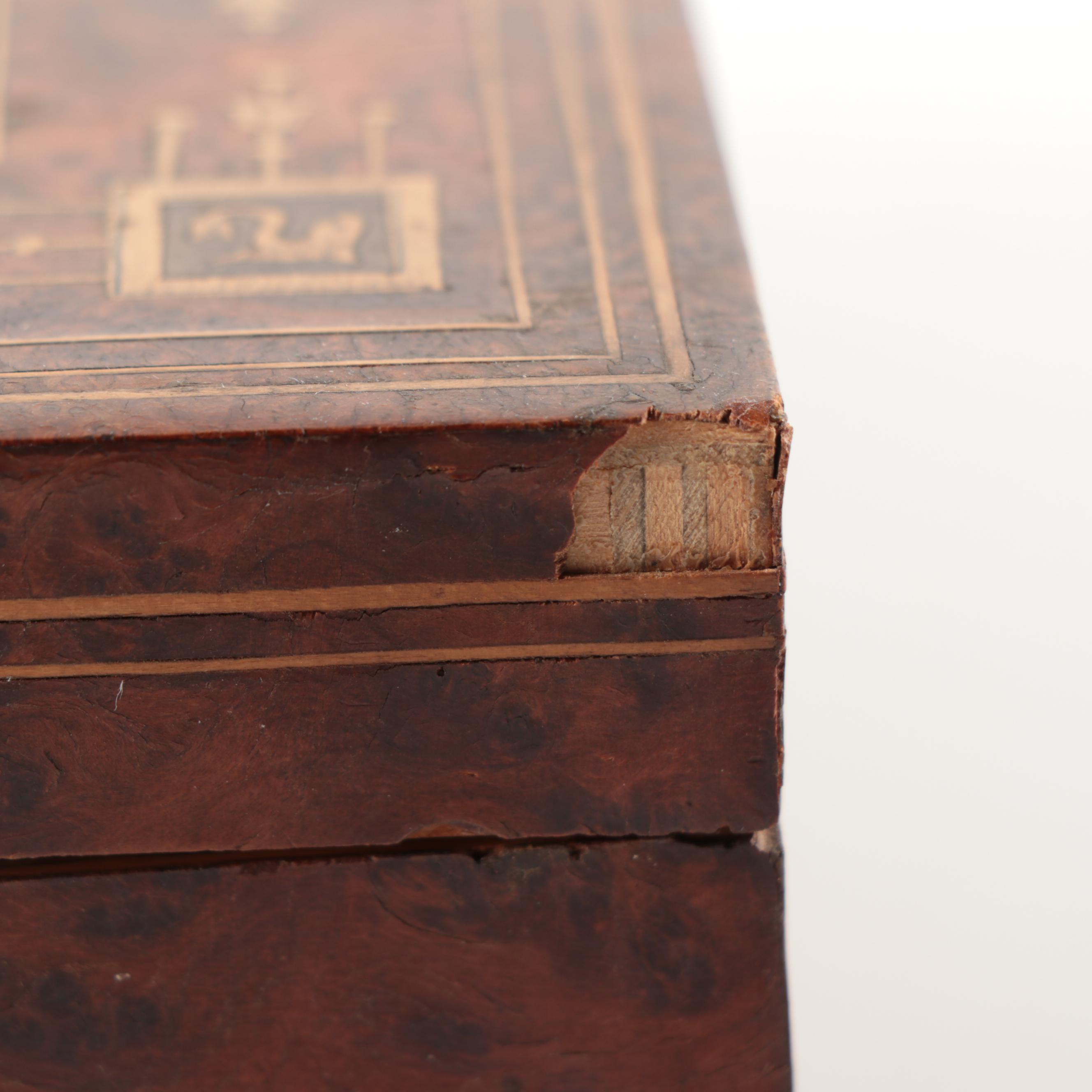 Italian Burlwood and Marquetry Lock Box, Late 19th to Early 20th Century