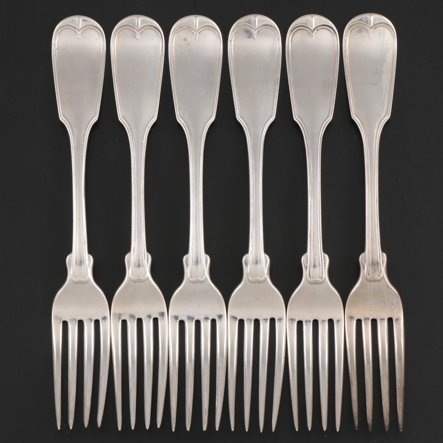Hyde & Goodrich of New Orleans Thread Fiddle Handled Coin Silver Forks, c. 1830