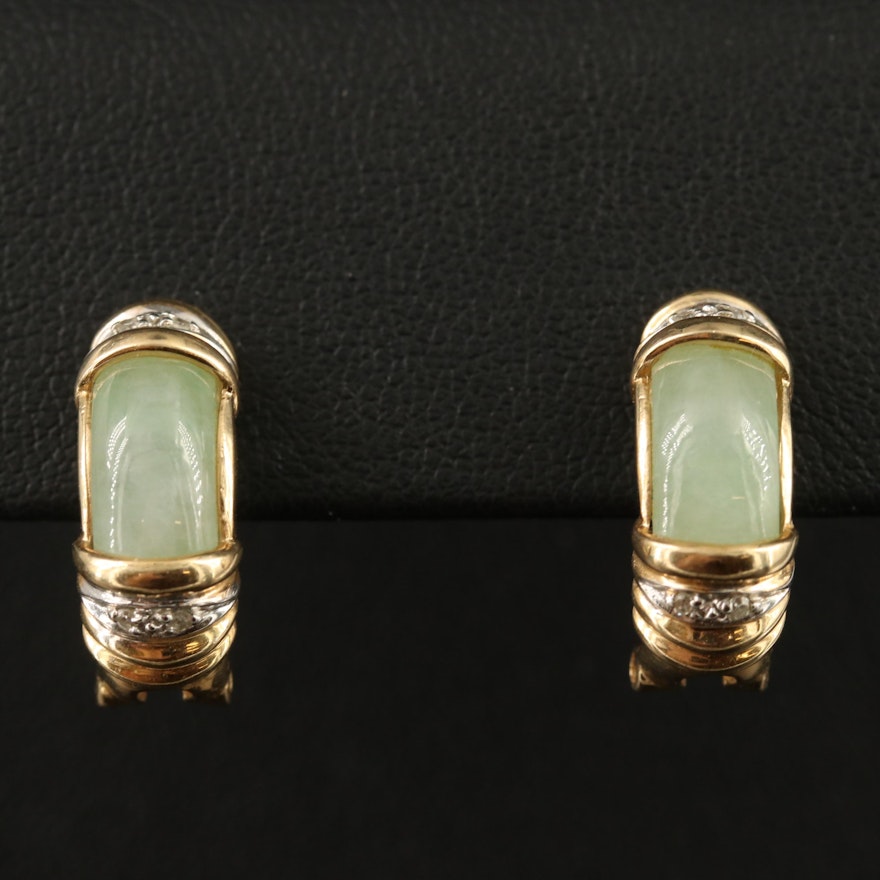 14K Jadeite and Diamond J-Hoop Earrings