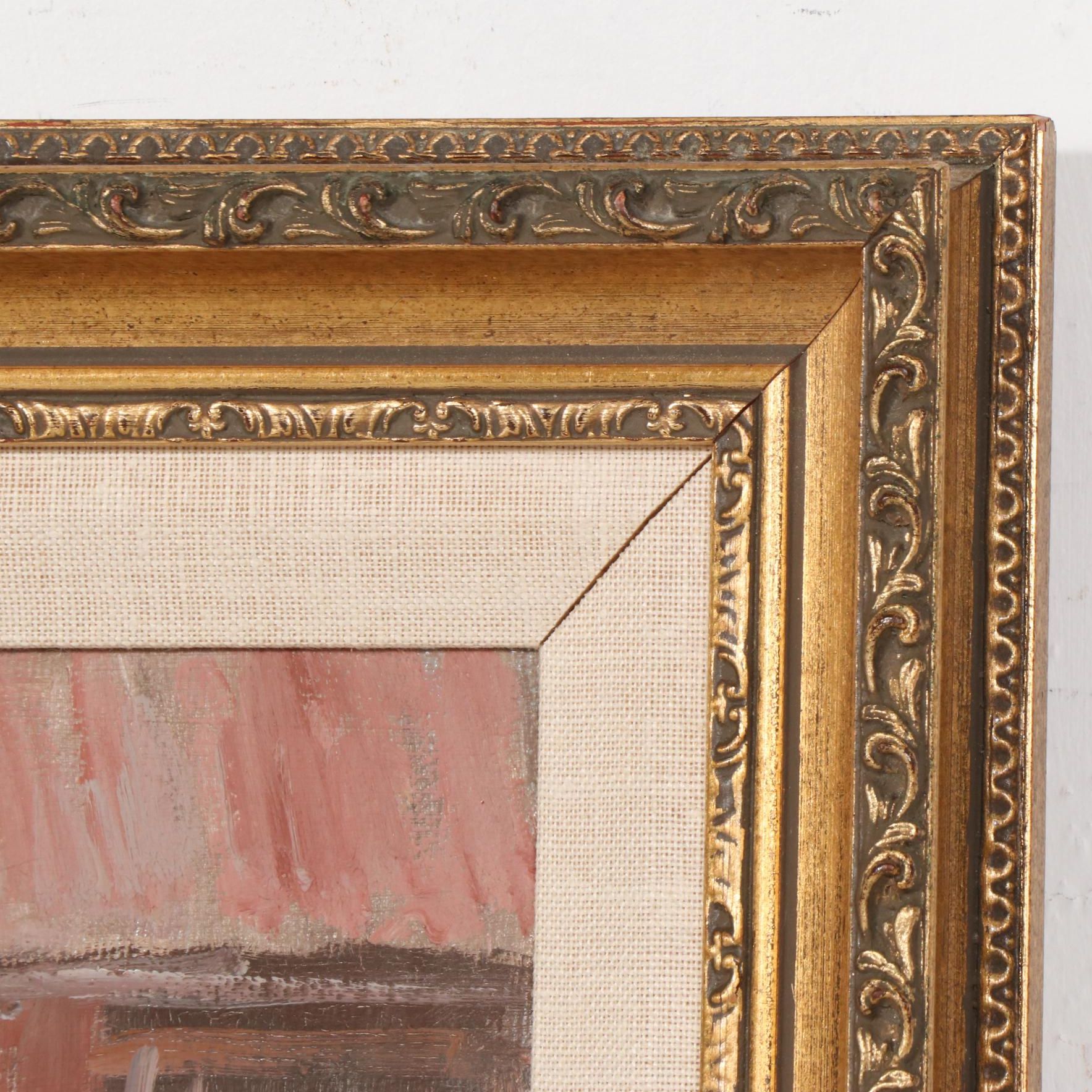 Oil Painting of Woman Washing Clothes with Washboard, Late 20th Century