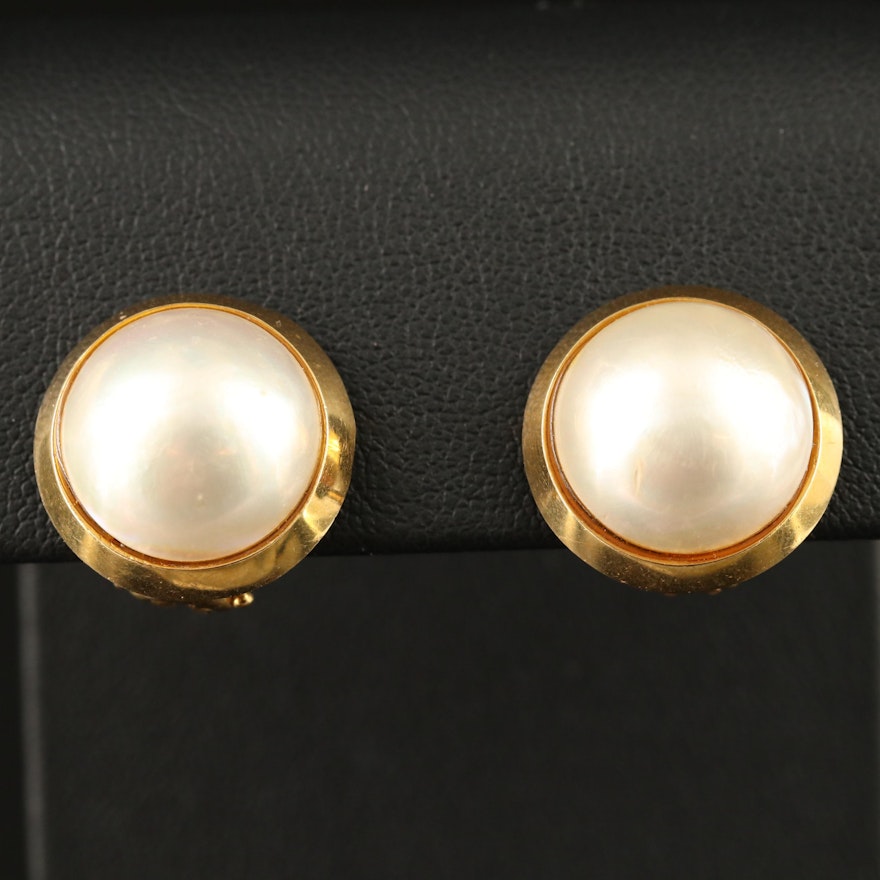 18K Mabé Pearl Button Earrings