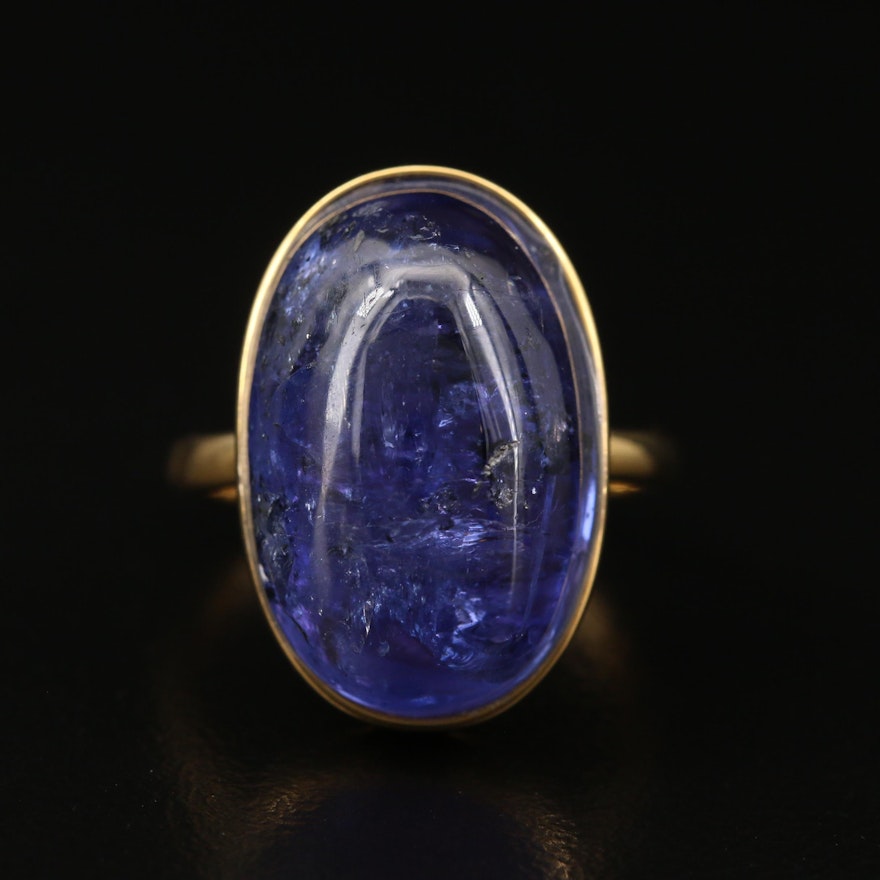 18K 18.19 CT Oval Tanzanite Cabochon Solitaire Ring with GIA Report