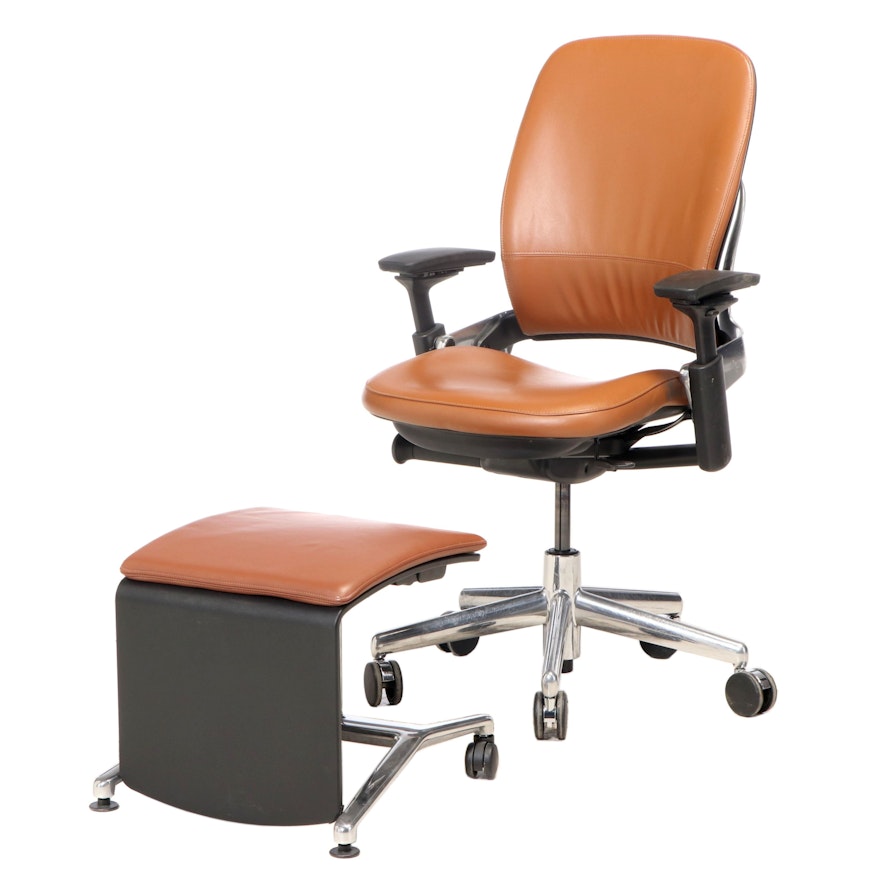 Steelcase Leap V2 Leather Upholstered Office Chair with Converting Ottoman