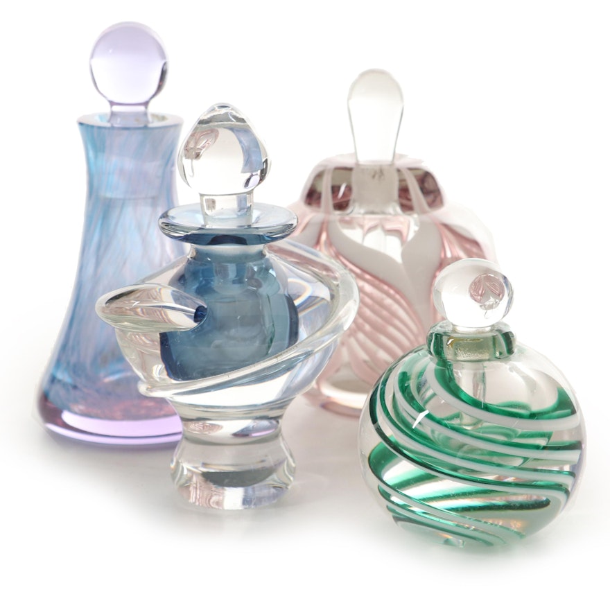 Rich Miller Feathered, Emil R. Green Spiral, Other Blown Glass Perfume Bottles