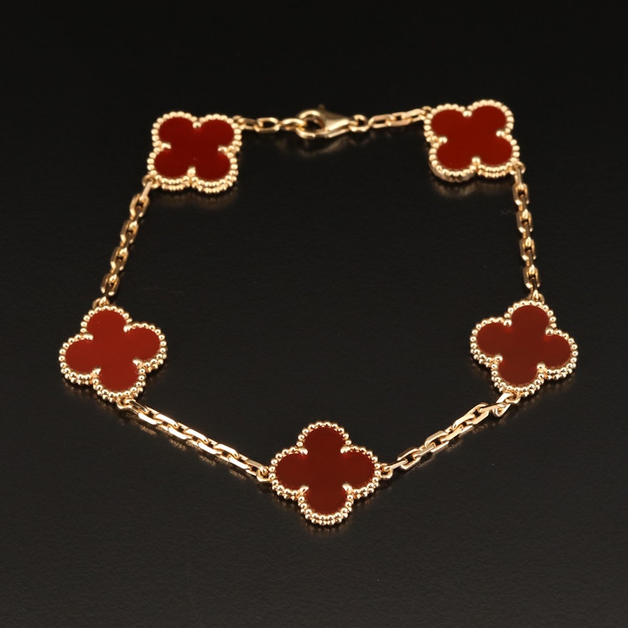Vintage Van Cleef & Arpels "Alhambra" 18K Carnelian Bracelet