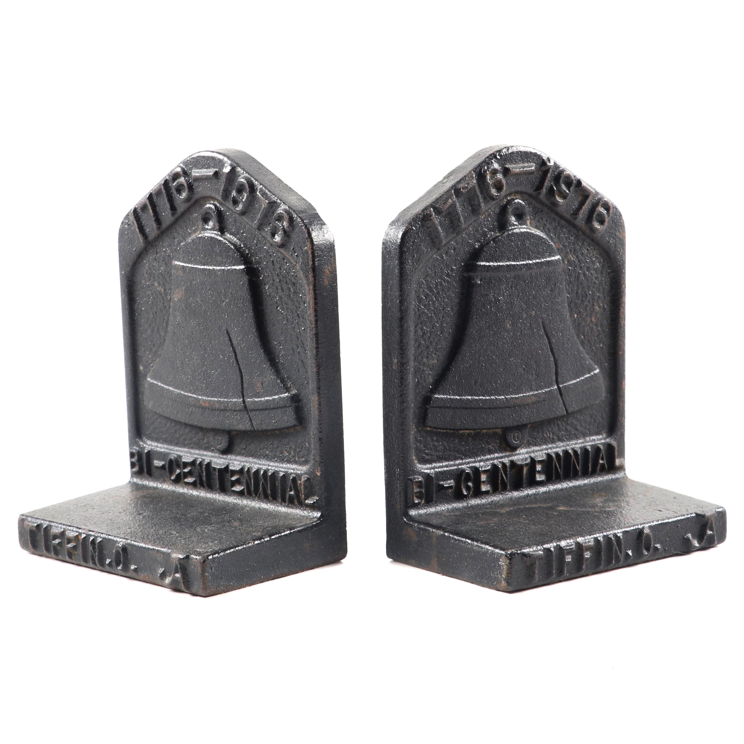 Tiffin, Ohio Bicentennial Cast Iron Liberty Bell Bookends, 1976