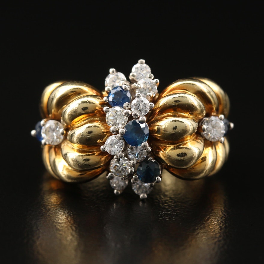 18K Sapphire and Diamond Ring with Fluted Design