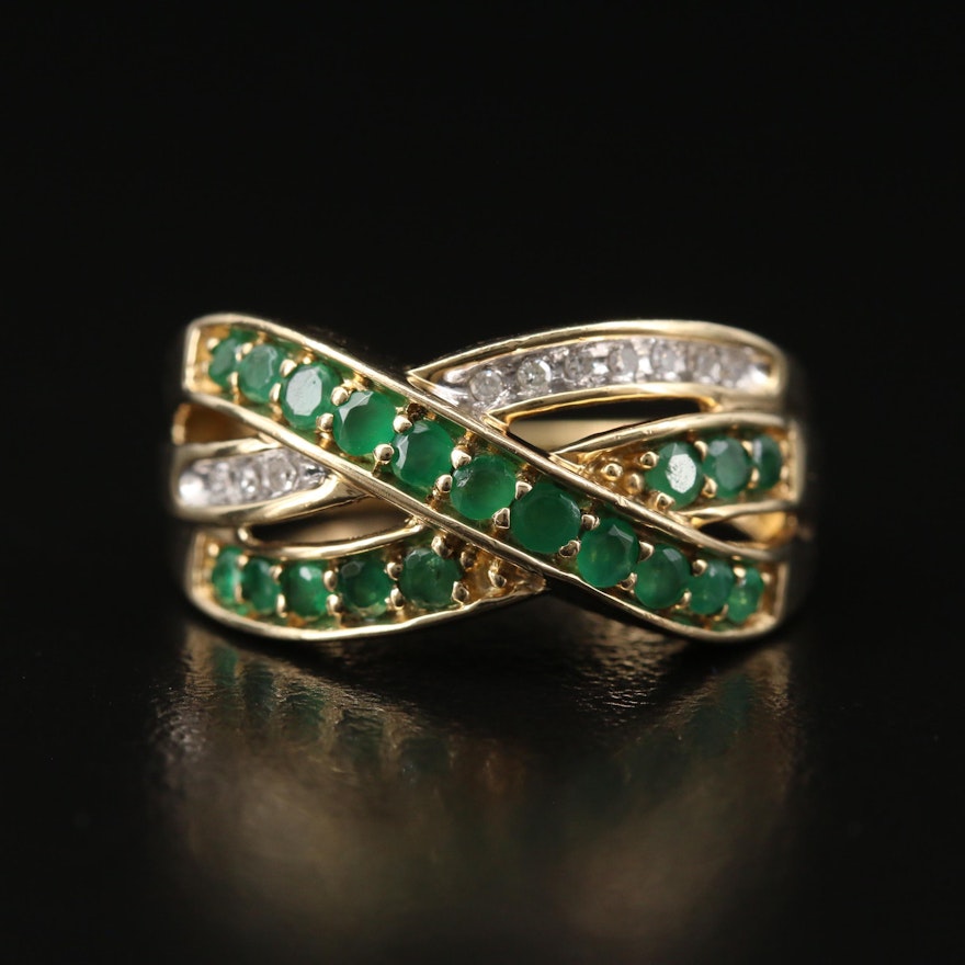 10K Emerald and Diamond Crossover Ring