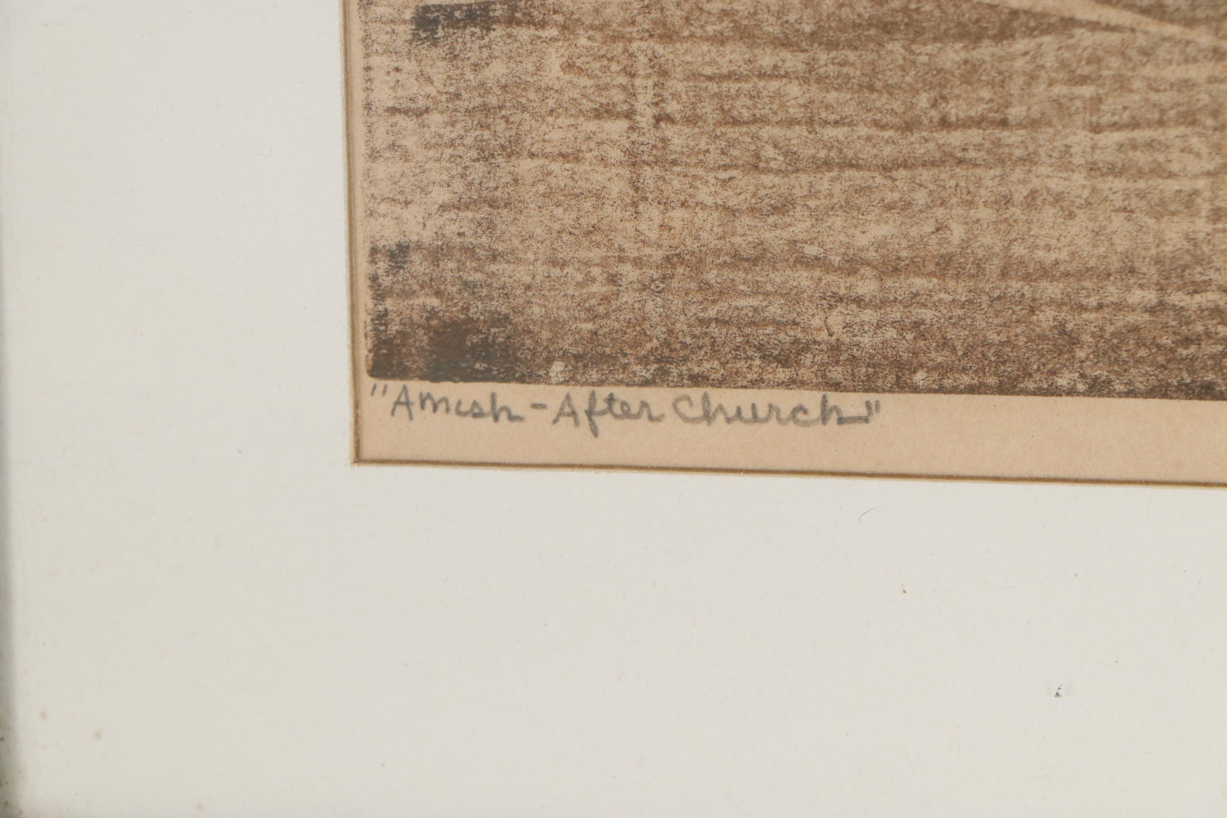 Nelson Oestreich Woodblock "Amish- After Church," 1970