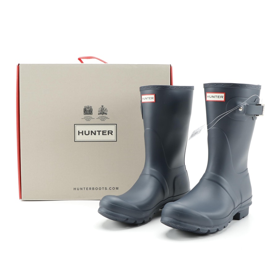 Hunter Navy Matte Original Short Rain Boots with Box