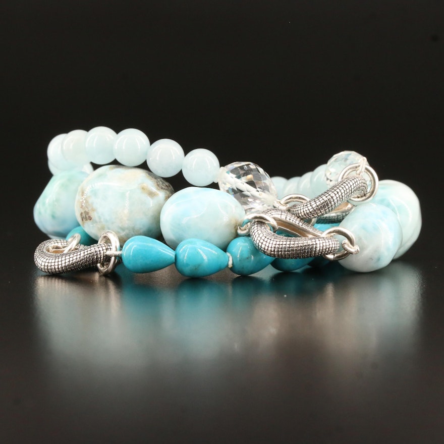 Michael Dawkins Sterling Silver Turquoise and Gemstone Multi-Strand Bracelet