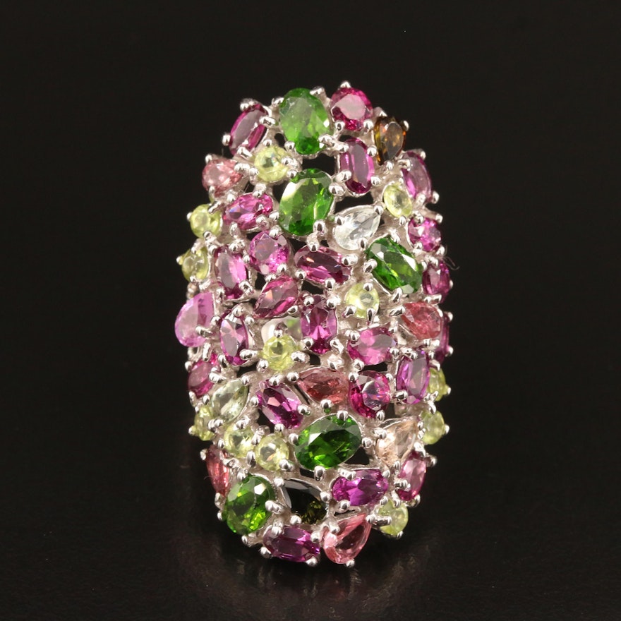 Sterling Oval Cluster Ring with Garnet, Diopside and Peridot