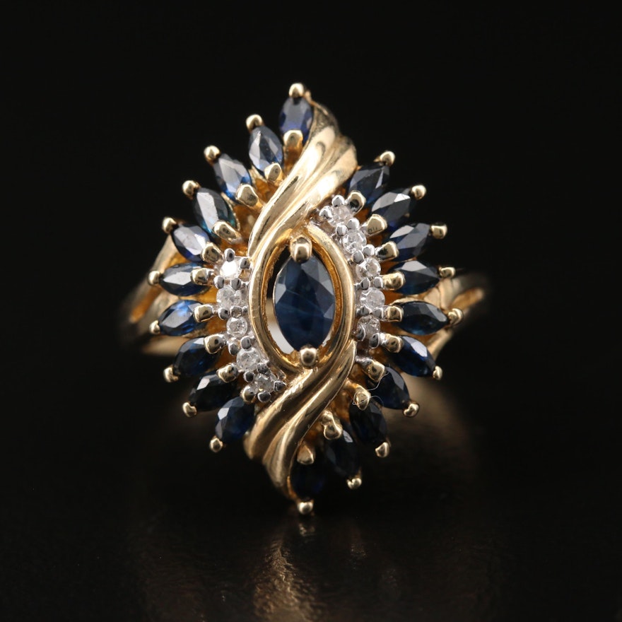 10K Sapphire and Diamond Navette Ring