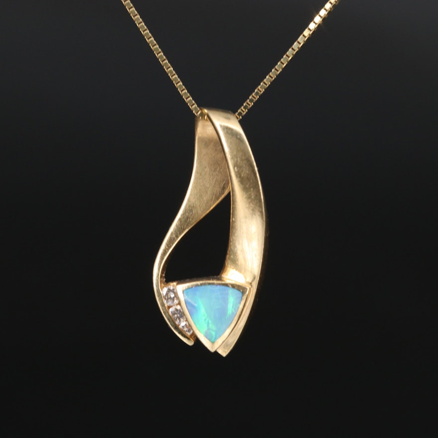 14K Opal and Diamond Pendant Necklace