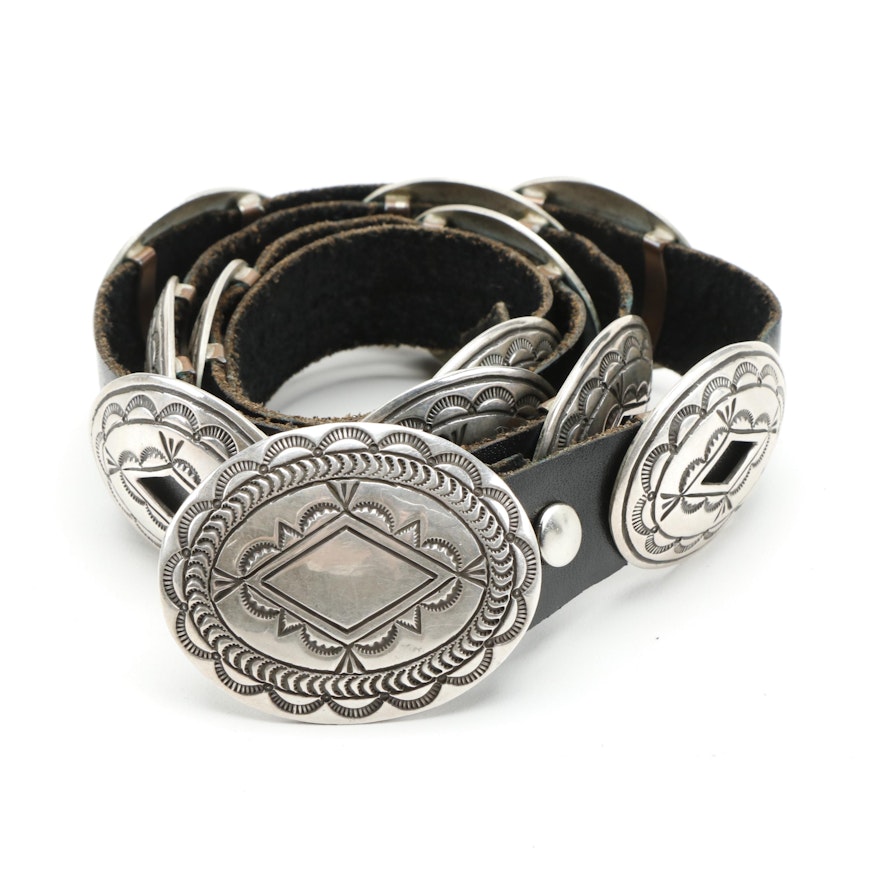 Halbert Martin Navajo Sterling Silver Concho and Leather Belt