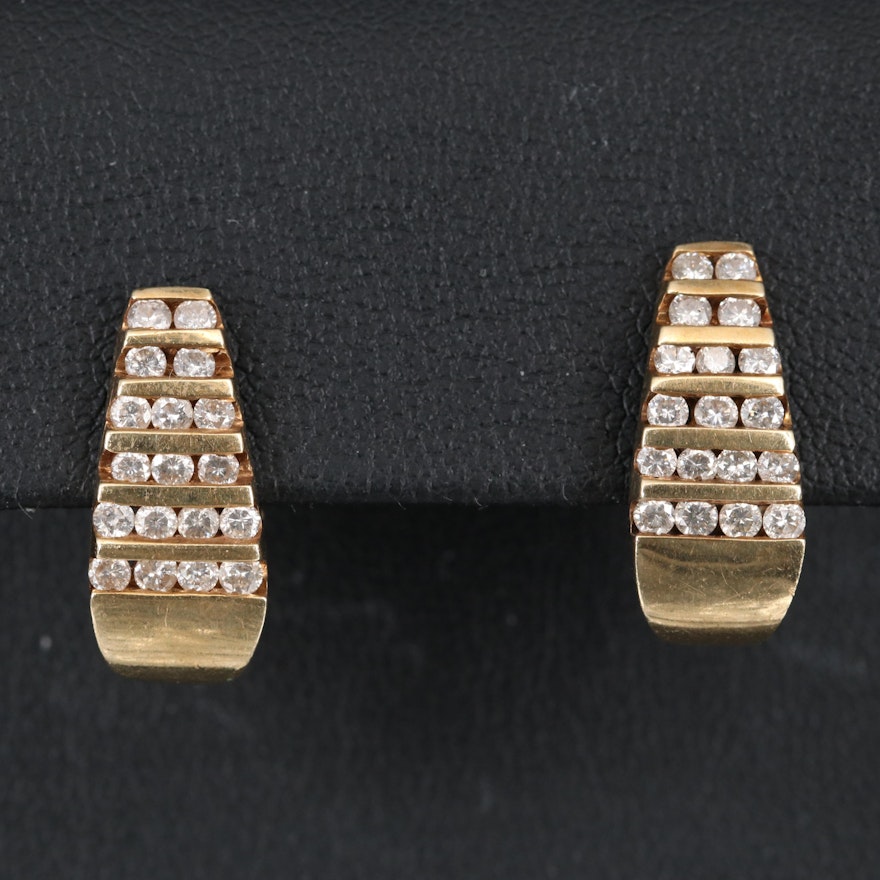 14K 1.08 CTW Multi-Row Diamond J Hoop Earrings