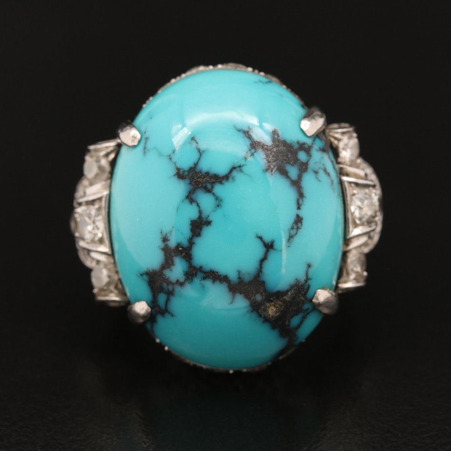 Art Deco Platinum Turquoise and 1.97 CTW Diamond Ring