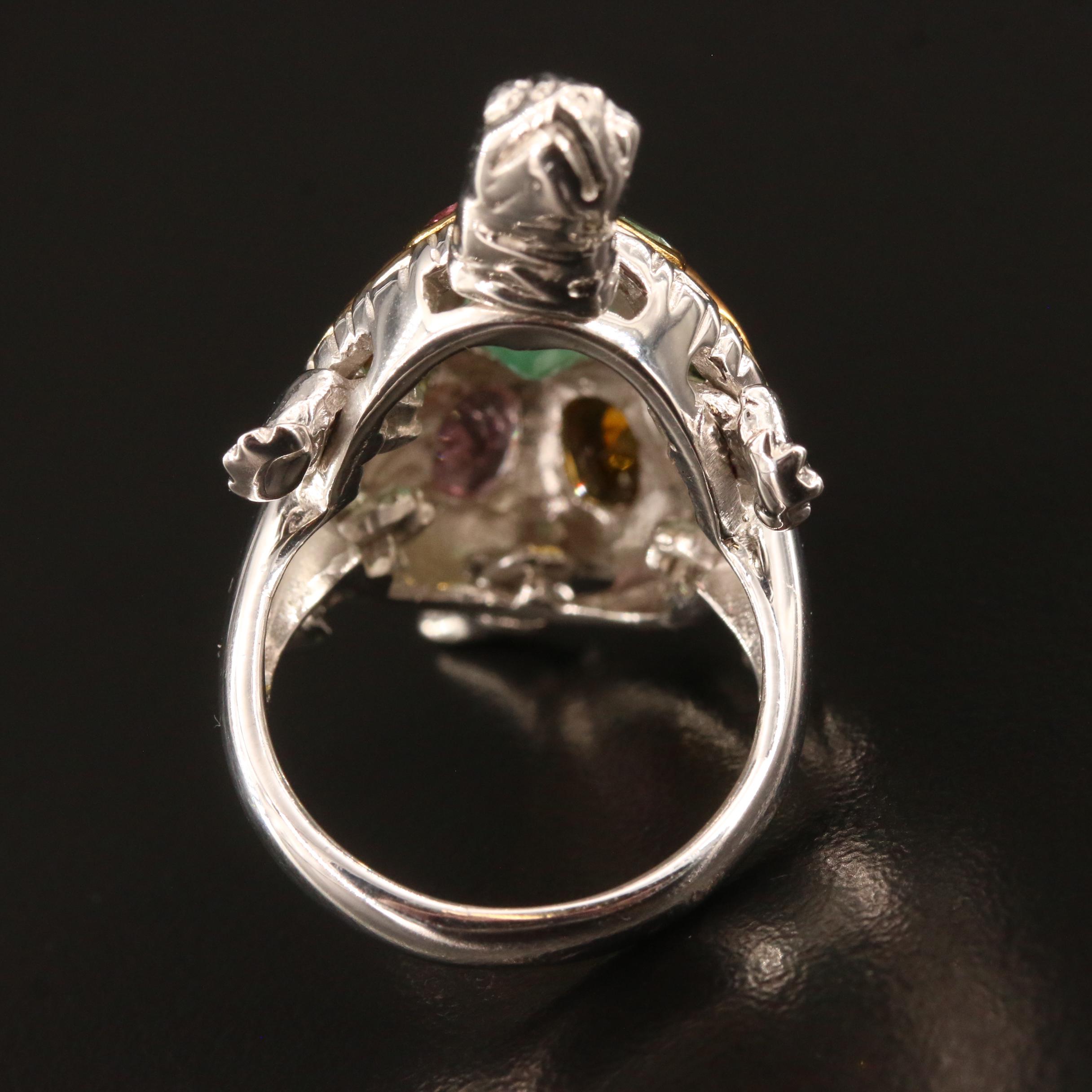 Sterling Silver Beryl and Tourmaline Articulated Turtle Ring