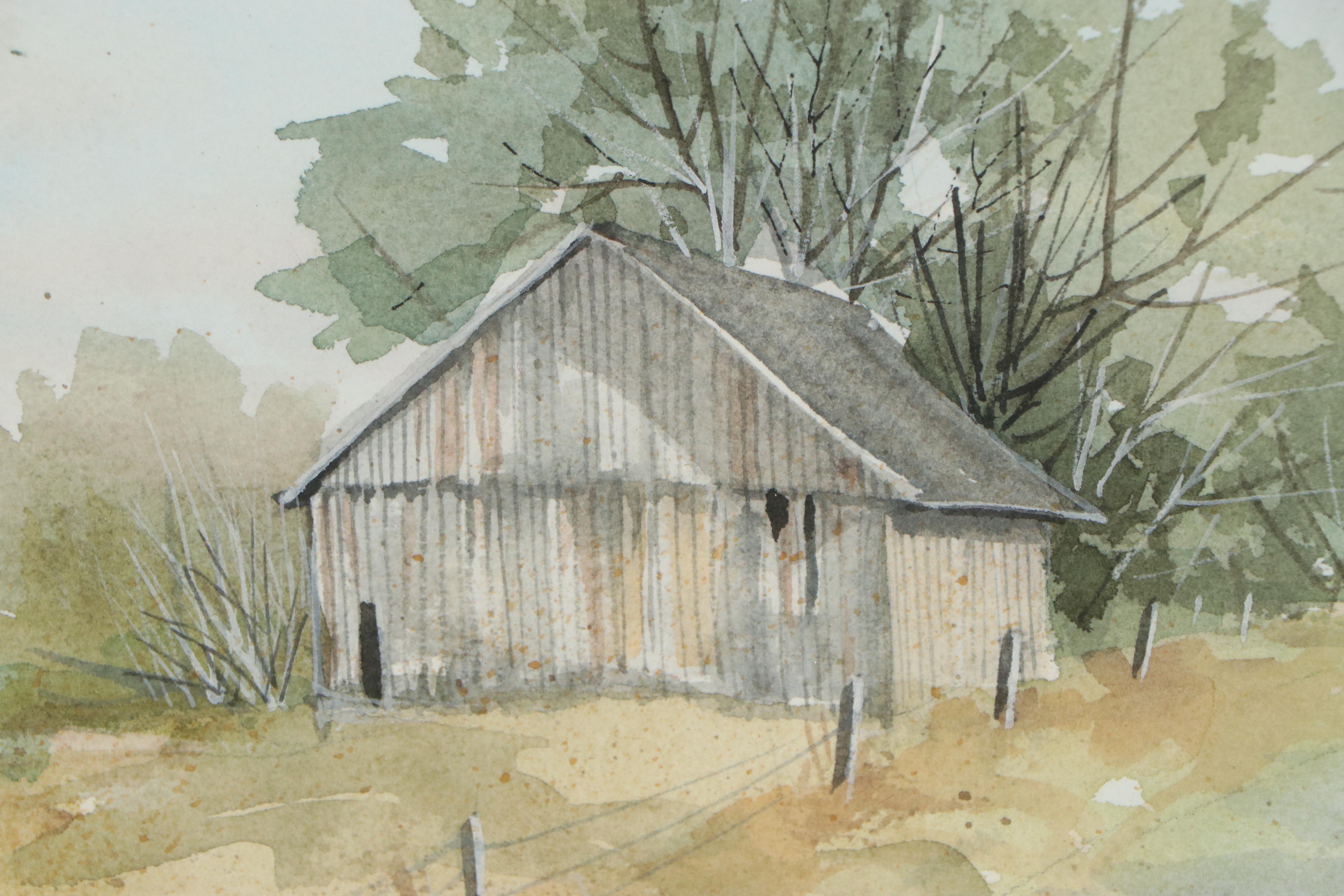 Ann M. Hupke Watercolor Painting of Buggy in Rural Landscape, Late 20th Century