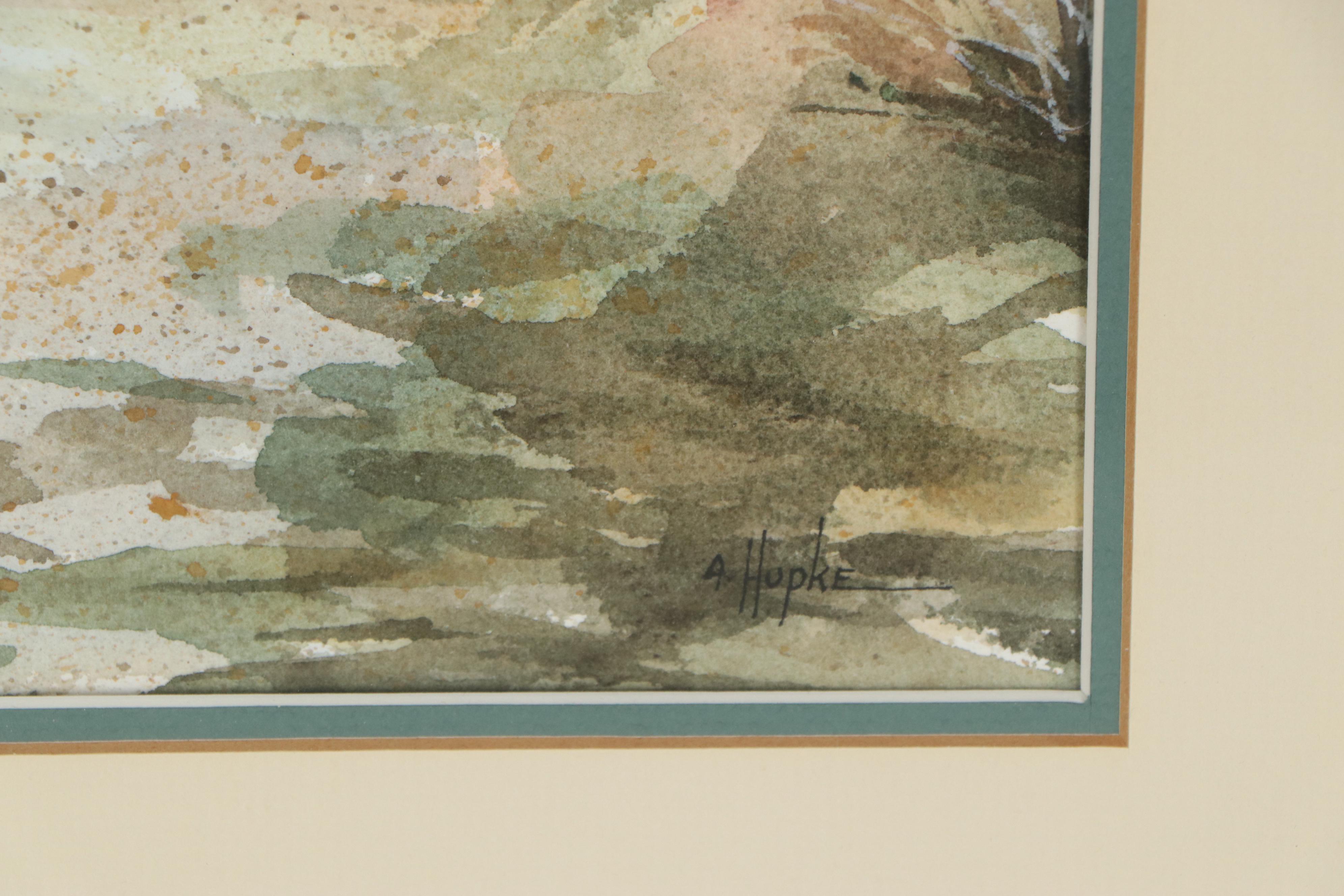 Ann M. Hupke Watercolor Painting of Buggy in Rural Landscape, Late 20th Century