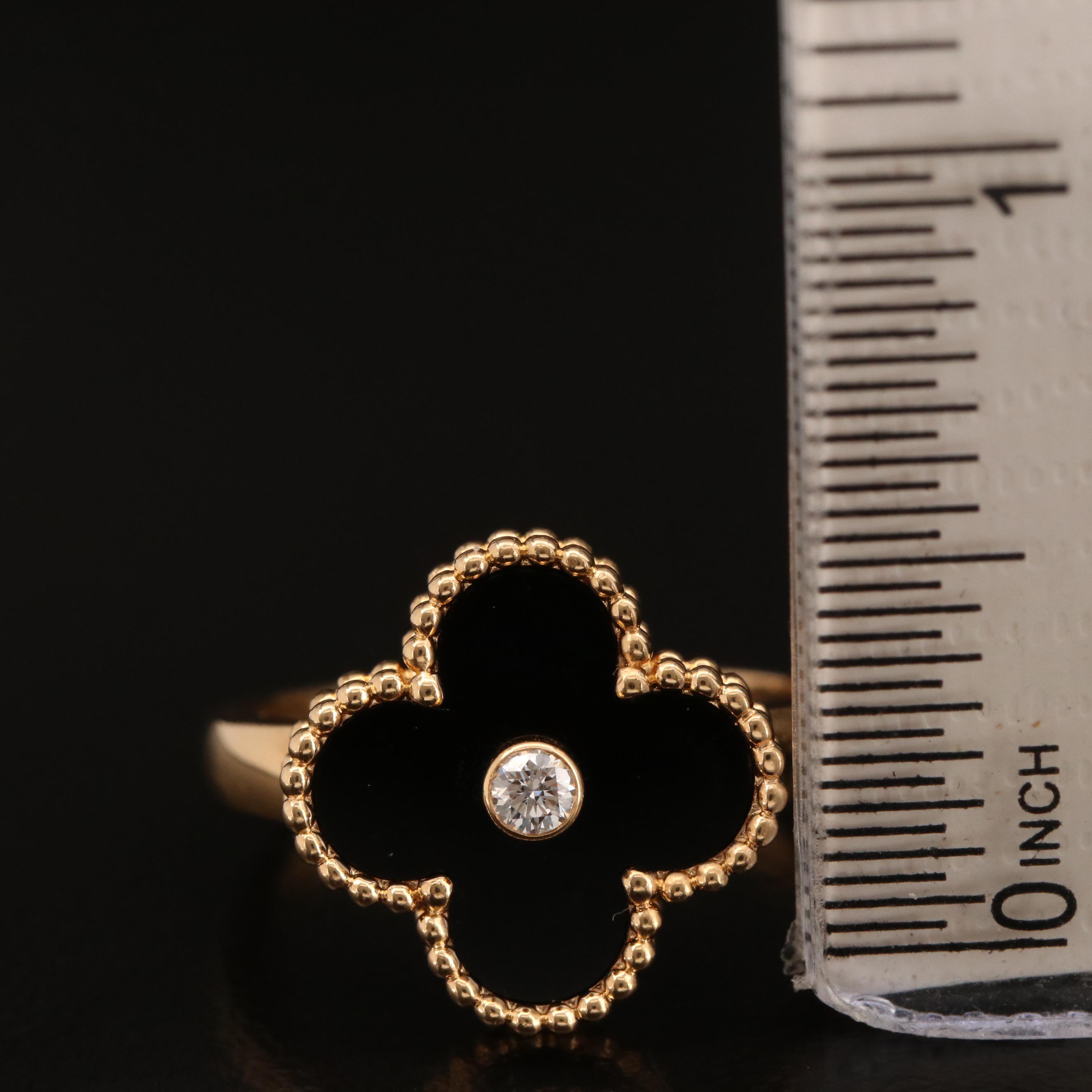 Van Cleef & Arpels "Alhambra" 18K Black Onyx and Diamond Ring