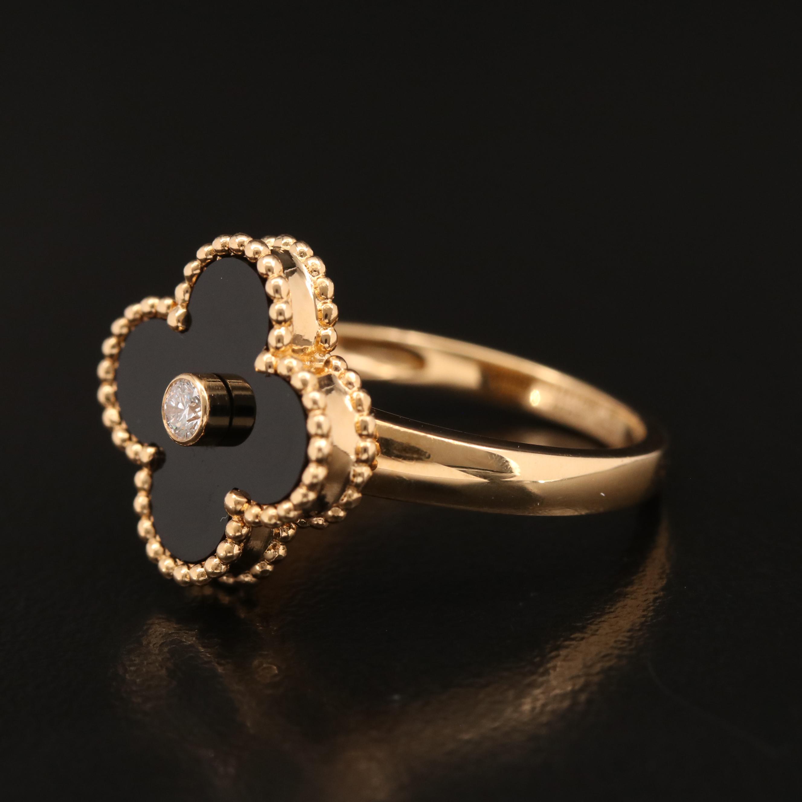 Van Cleef & Arpels "Alhambra" 18K Black Onyx and Diamond Ring