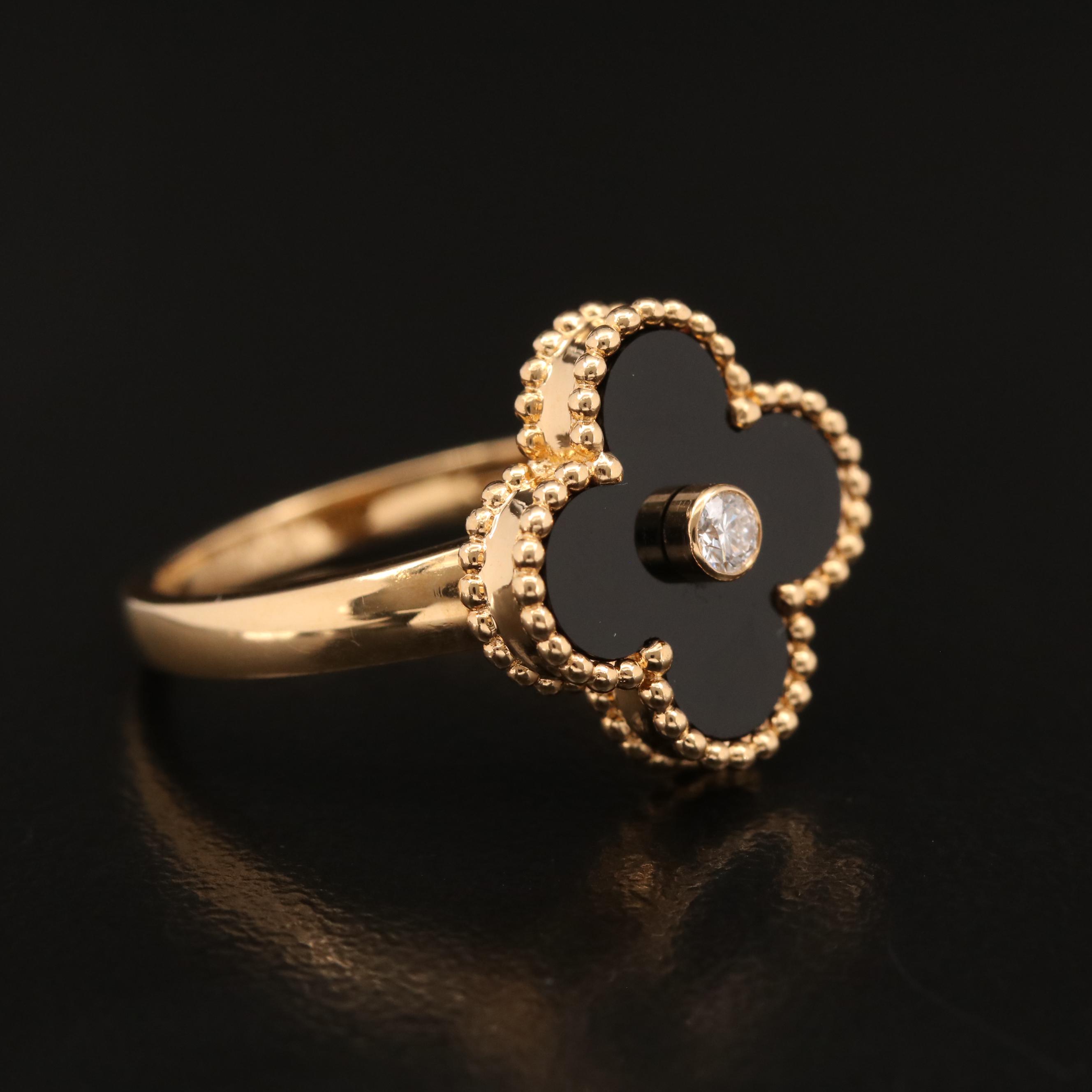 Van Cleef & Arpels "Alhambra" 18K Black Onyx and Diamond Ring