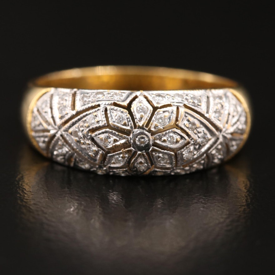 18K Diamond Flower Patterned Band