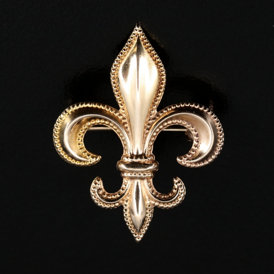 10K Fleur-de-lis Brooch with Watch Clip