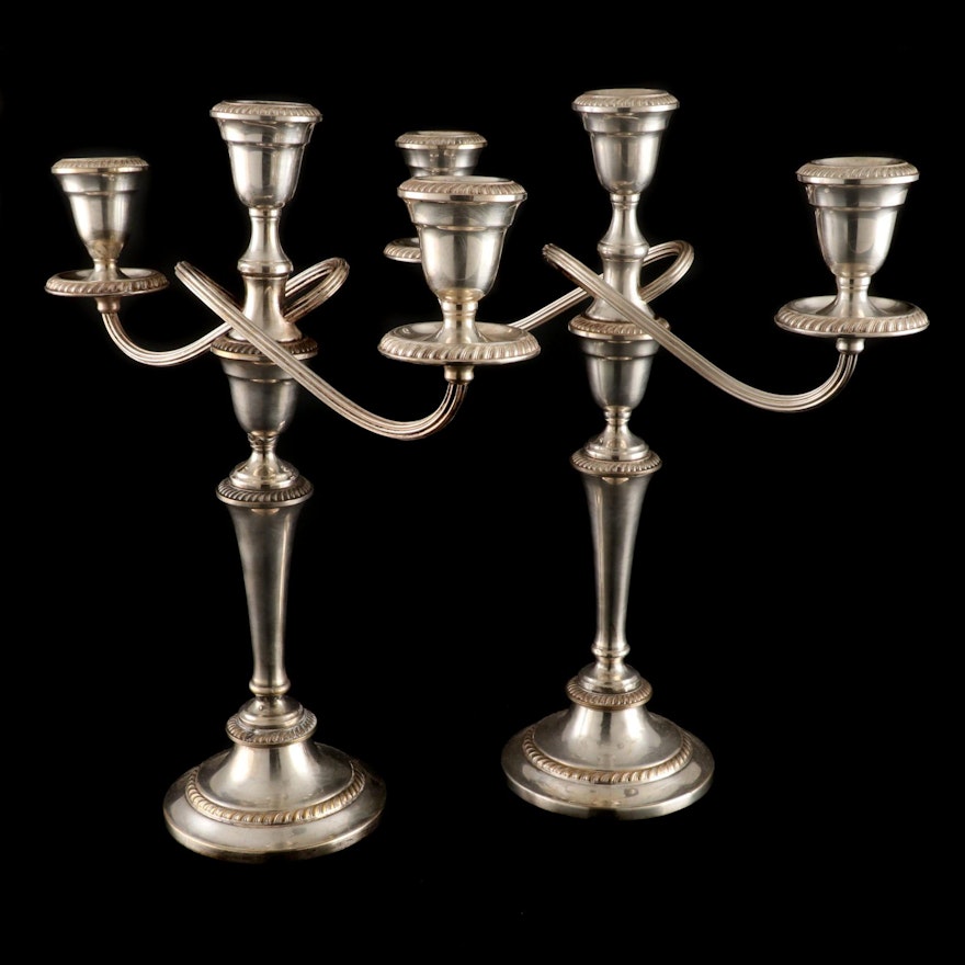 Pair of Gorham Silver Plate "Colonial" Candelabras, Mid-20th Century