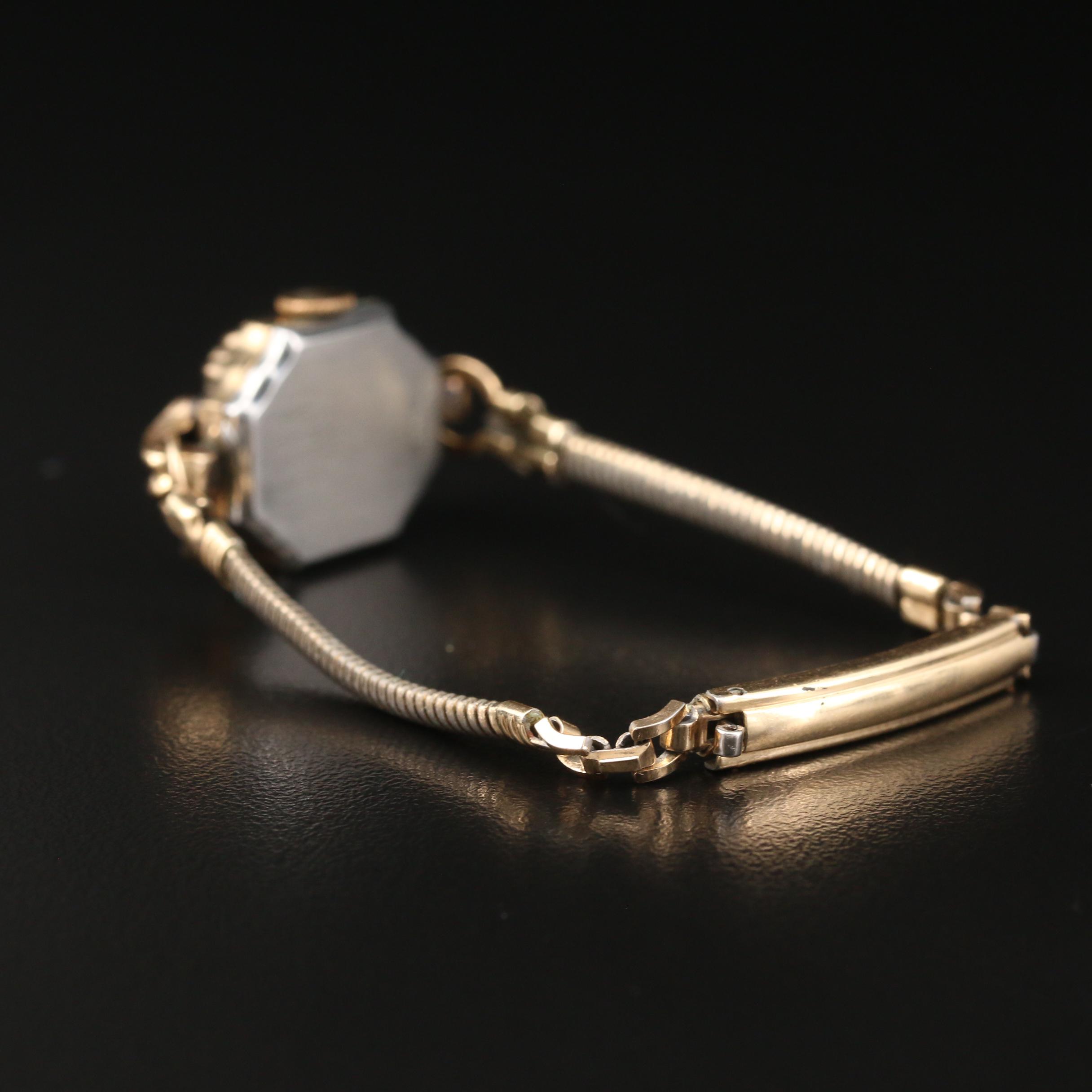 Vintage Banner Stem Wind Watch with Red and White Crystal Accents