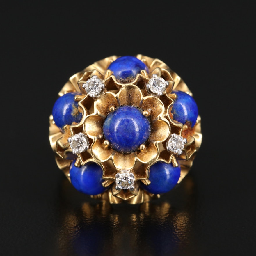 Dankner 18K Diamond and Lapis Lazuli Domed Ring