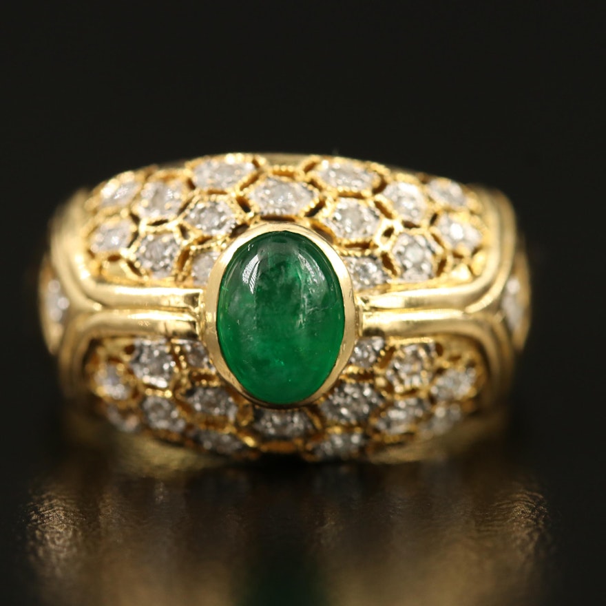 18K Emerald and Diamond Dome Ring