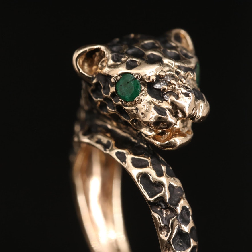 14K Emerald and Diamond Cheetah Ring