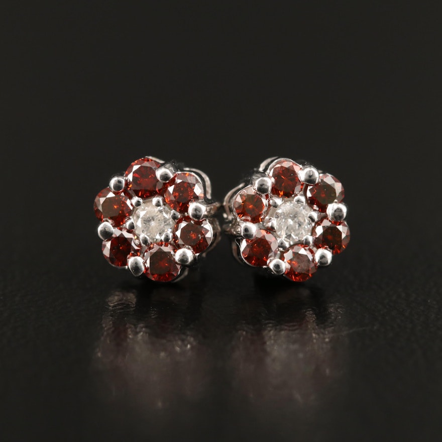 14K Diamond Cluster Stud Earrings