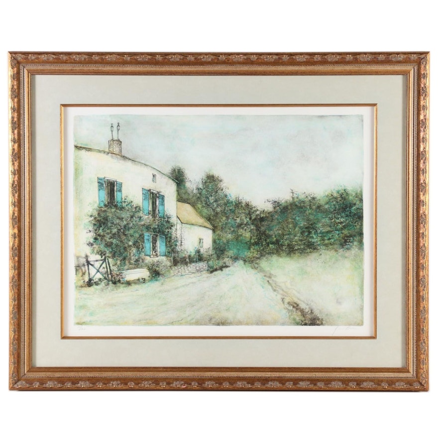 Color Lithograph of Country Home