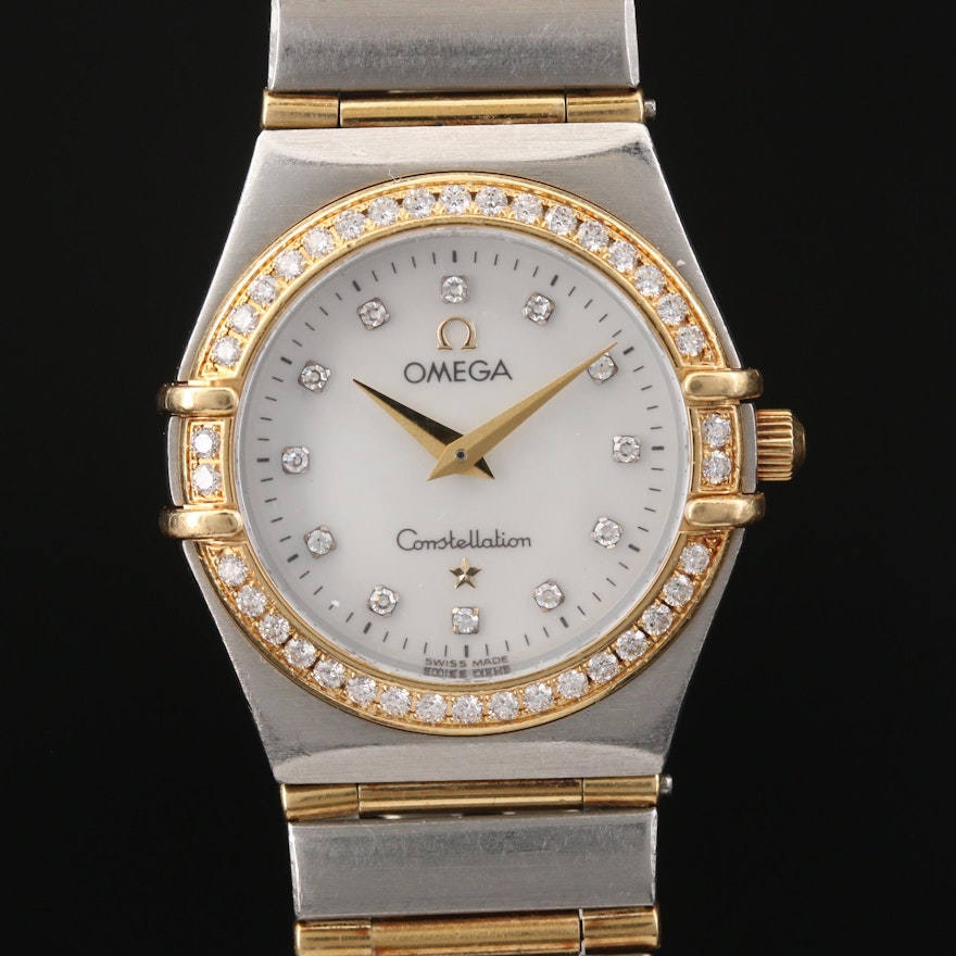 Omega Constellation 18K and Stainless Steel Diamond Wristwatch