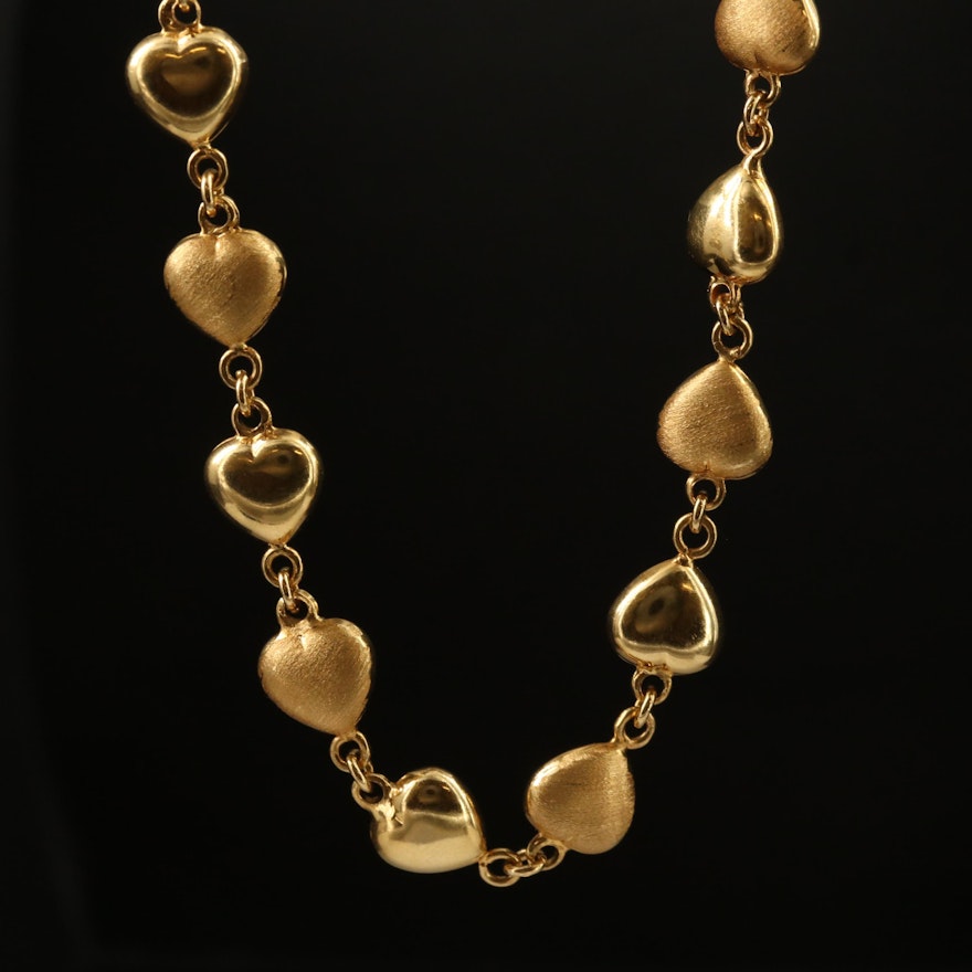 18K Puffed Heart Station Necklace