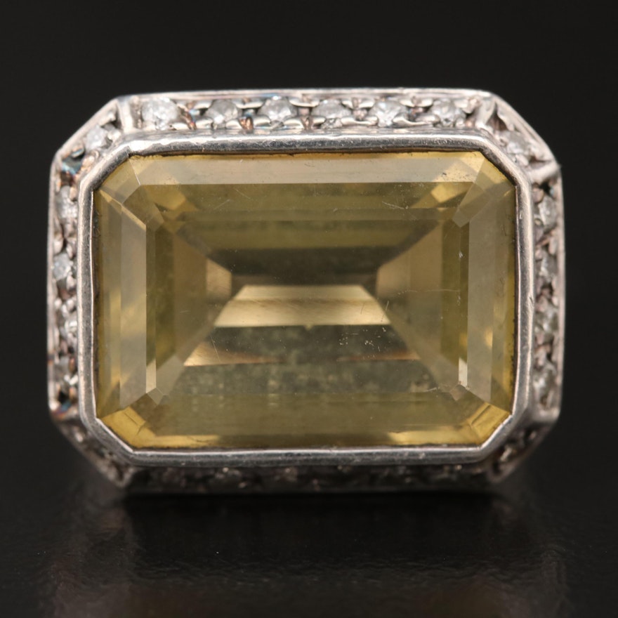 Sterling Citrine and Diamond Ring