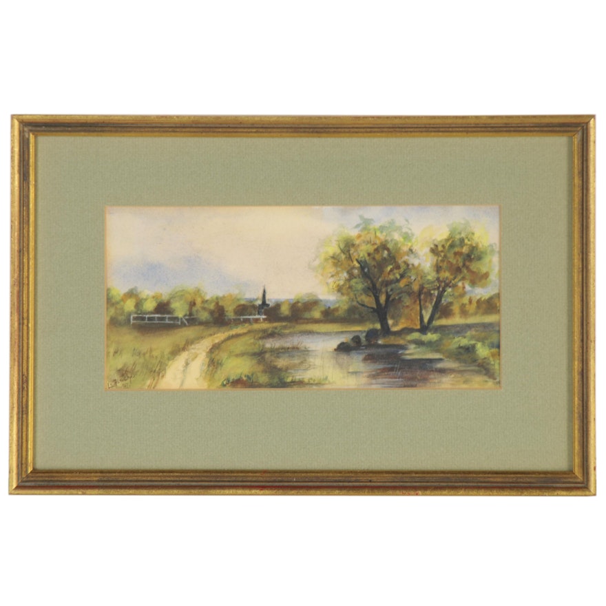 Landscape Watercolor Painting of Country Road, 1907