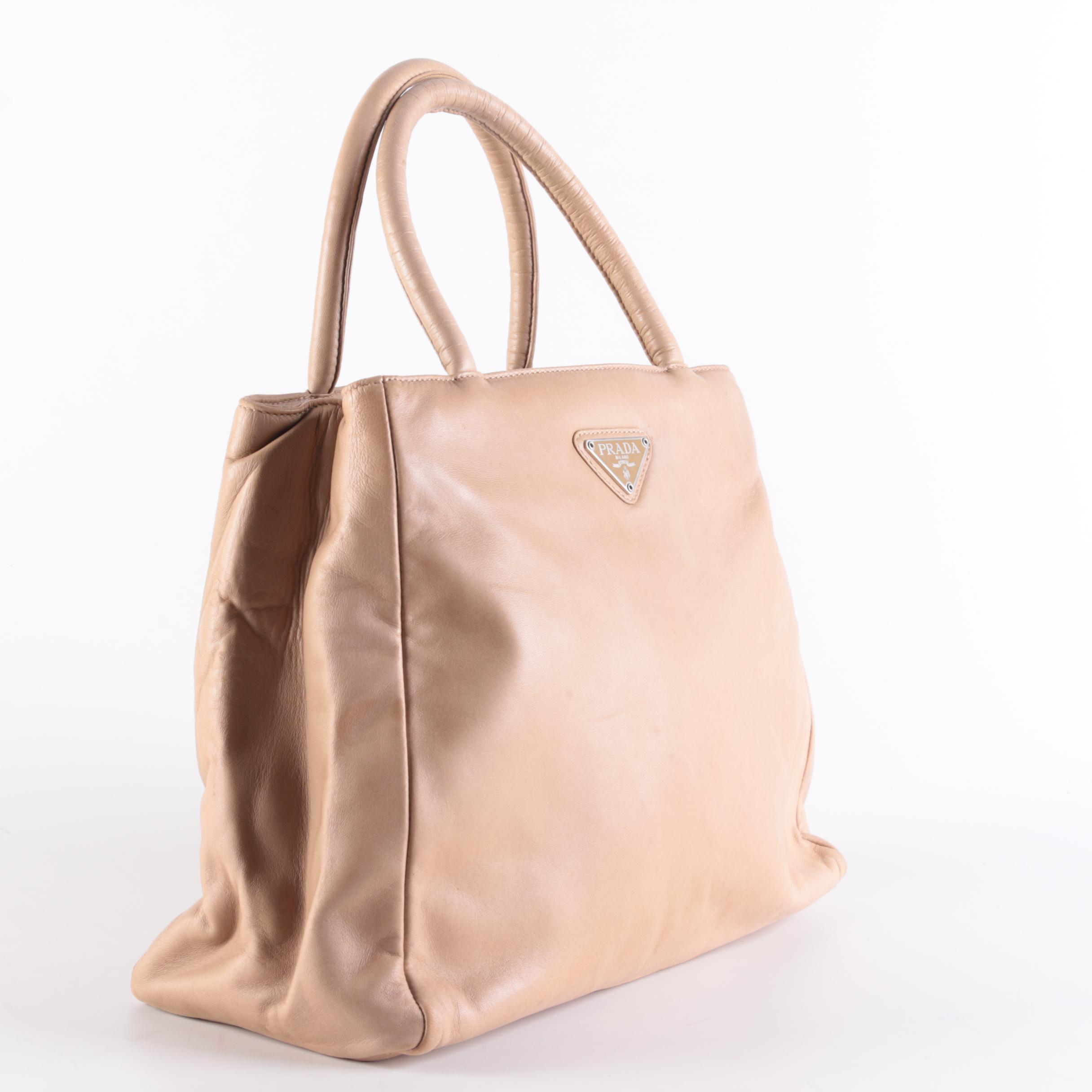 Prada Beige Smooth Leather Top Handle Bag