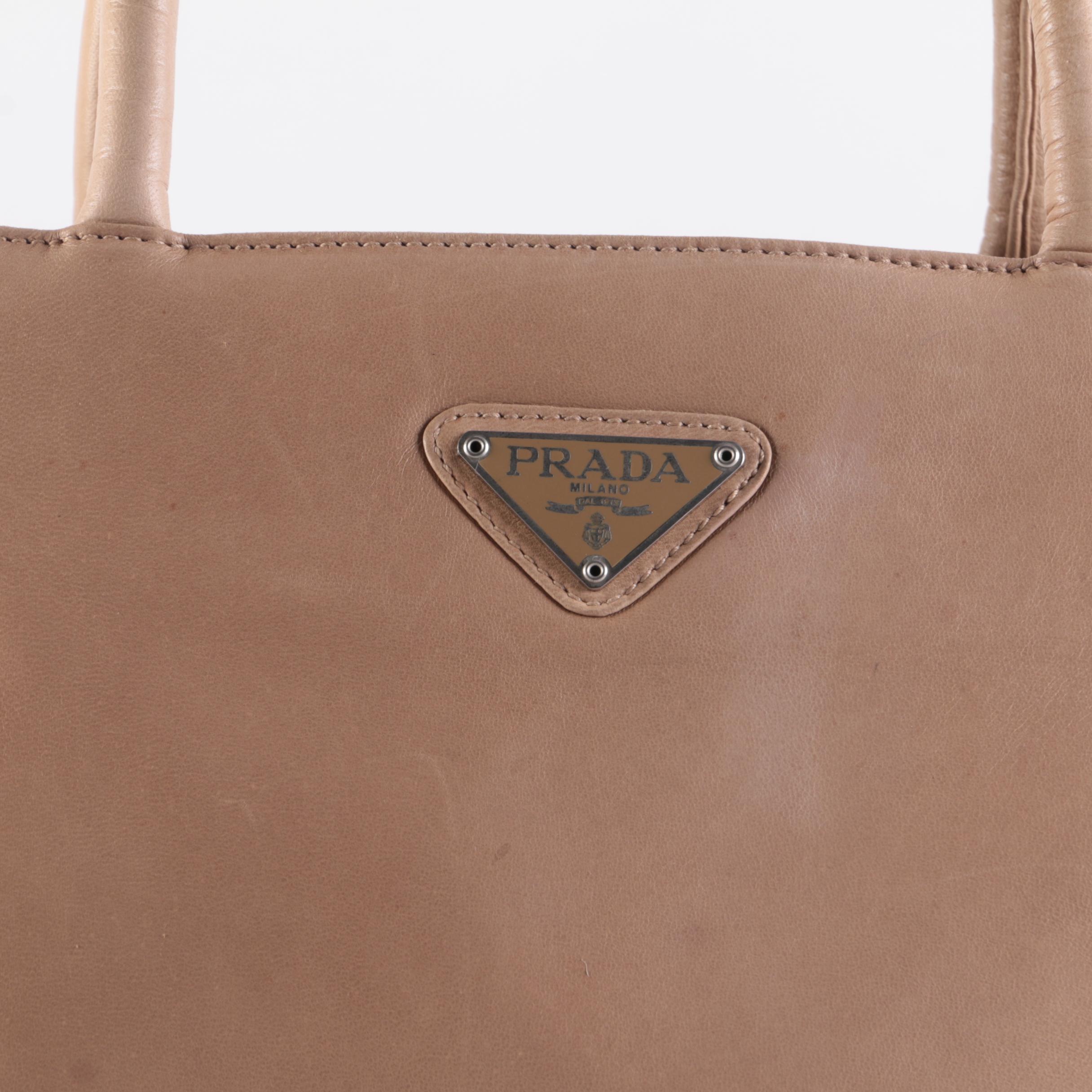 Prada Beige Smooth Leather Top Handle Bag