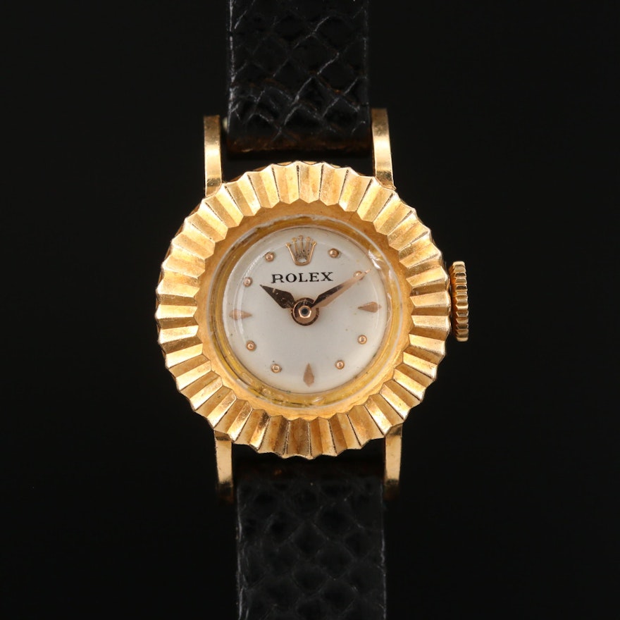 1956 Rolex Orchid 18K Yellow Gold Stem Wind Wristwatch