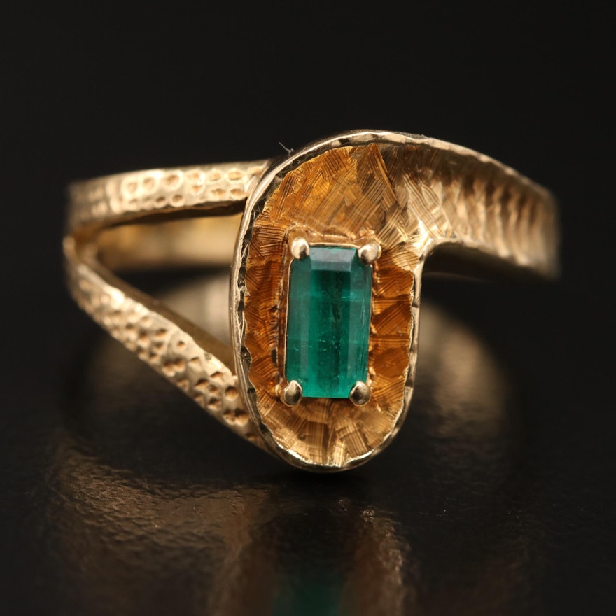 14K Emerald Textured Ring